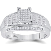 Sterling Silver Round Diamond Cluster Engagement Ring with Baguette Accents - 3/8 Carat Total Diamond Weight
