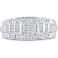 Sterling Silver Round Diamond Cluster Engagement Ring with Baguette Accents - 3/8 Carat Total Diamond Weight