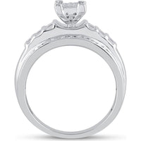 Sterling Silver Round Diamond Cluster Engagement Ring with Baguette Accents - 3/8 Carat Total Diamond Weight