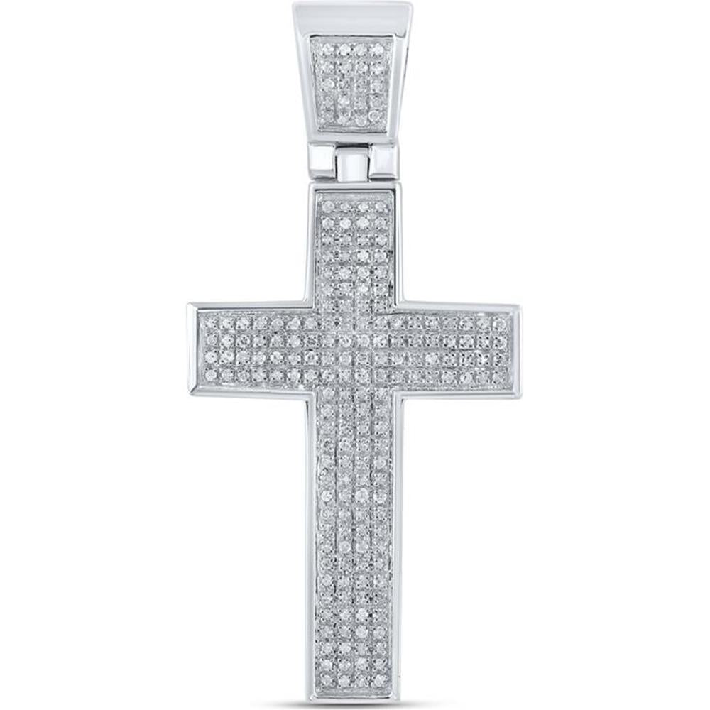 Sterling Silver Round Diamond Cross Pendant - 1/2 Carat Total Diamond Weight