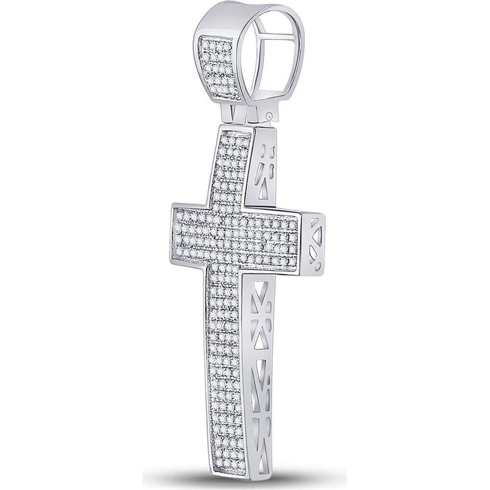 Sterling Silver Round Diamond Cross Pendant - 1/2 Carat Total Diamond Weight