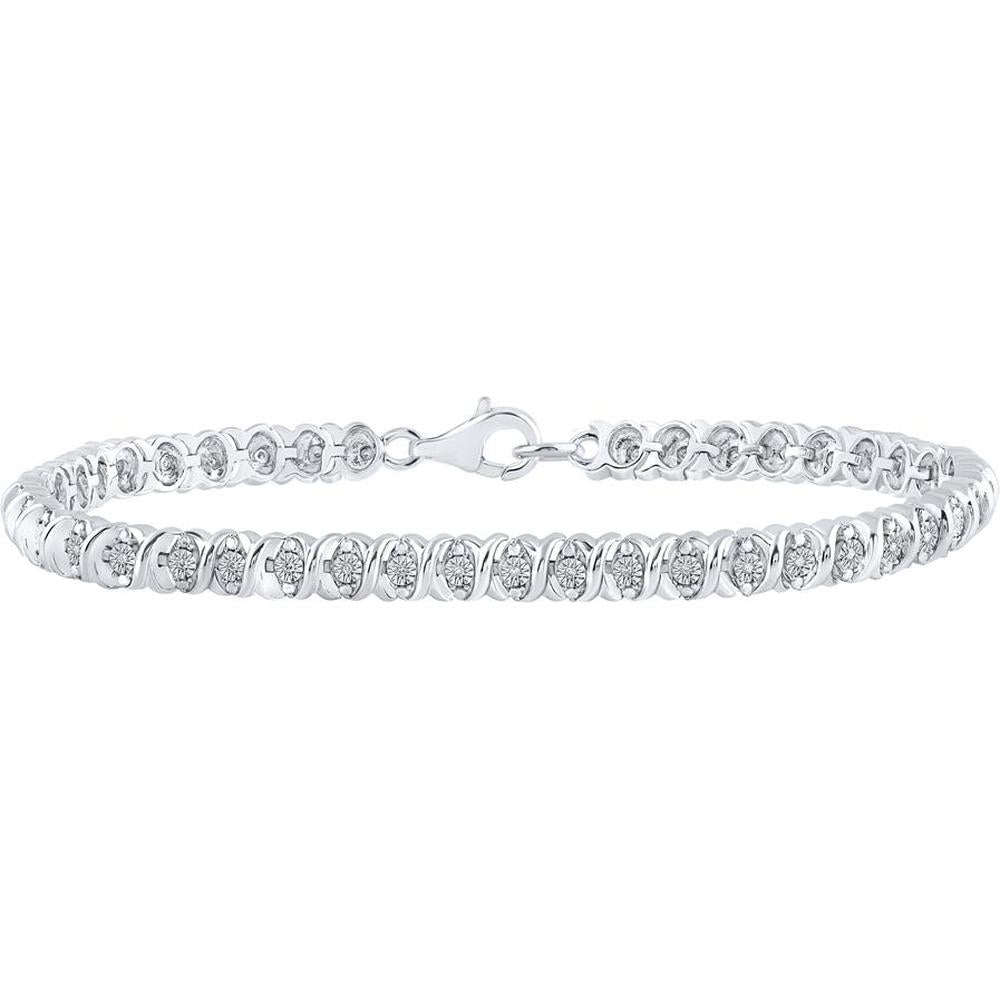 Sterling Silver Round Diamond Fashion Bracelet with Prong-Set Diamonds - 1/10 Carat Total Diamond Weight