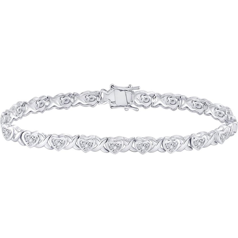 Sterling Silver Round Diamond Heart Tennis Bracelet - 1/4 Carat Total Diamond Weight