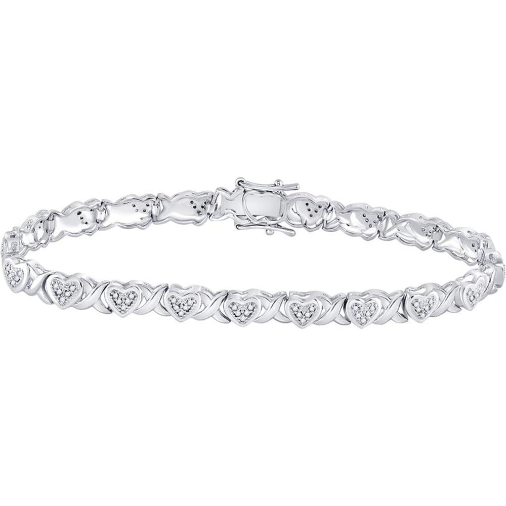 Sterling Silver Round Diamond Heart Tennis Bracelet with Prong-Set Round Diamonds - 1/4 Carat Total Diamond Weight