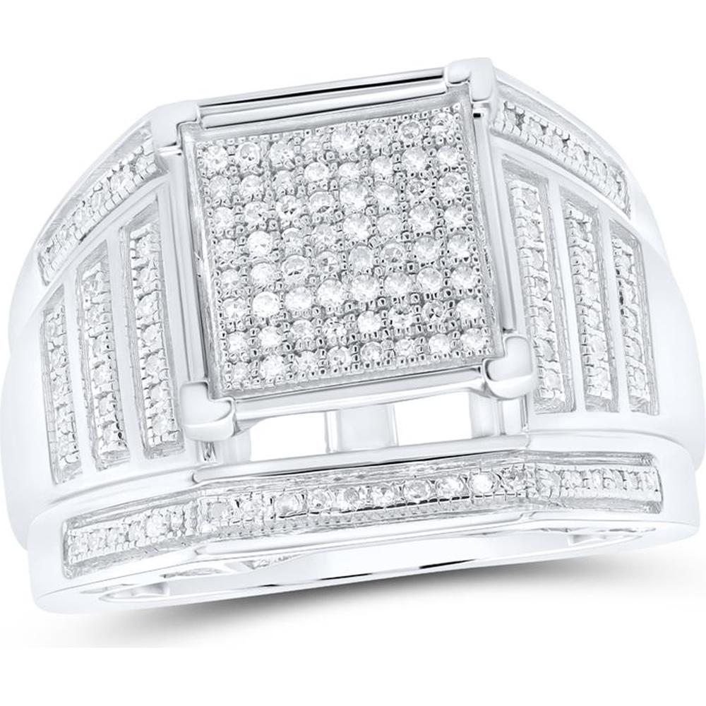 Sterling Silver Round Diamond Square Cluster Ring - 3/8 Carat Total Diamond Weight
