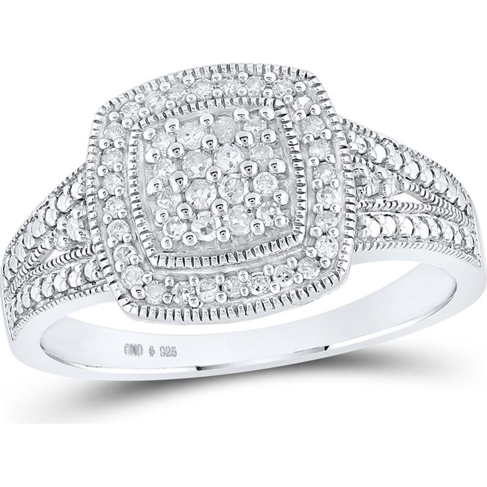 Sterling Silver Round Diamond Square Ring with Pave-Set Diamonds - 1/4 Carat Total Diamond Weight