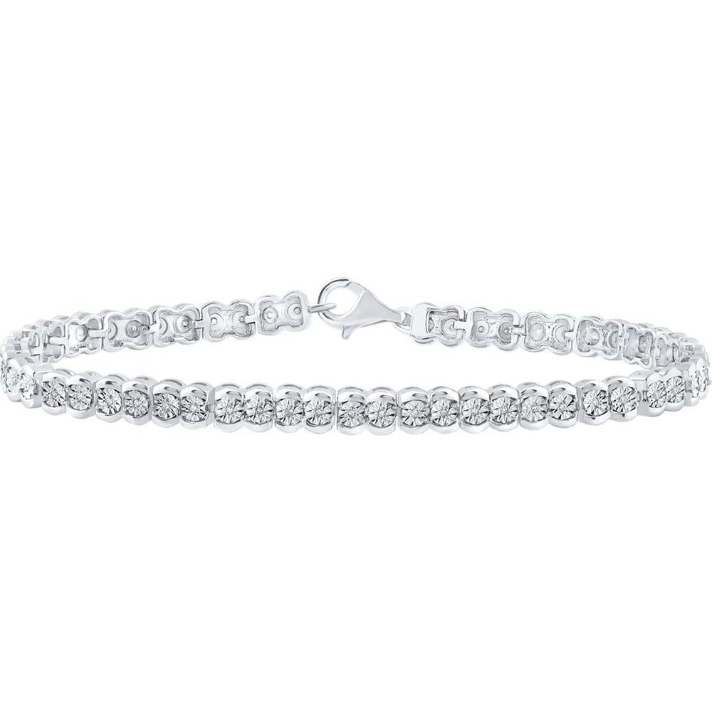 Sterling Silver Round Diamond Tennis Bracelet with Prong-Set Diamonds - 1/10 Carat Total Weight