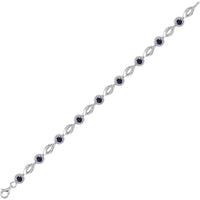 Sterling Silver Round Lab Grown Blue Sapphire Tennis Bracelet with Prong-Set Diamonds - 3 Carat Total Gemstone Weight