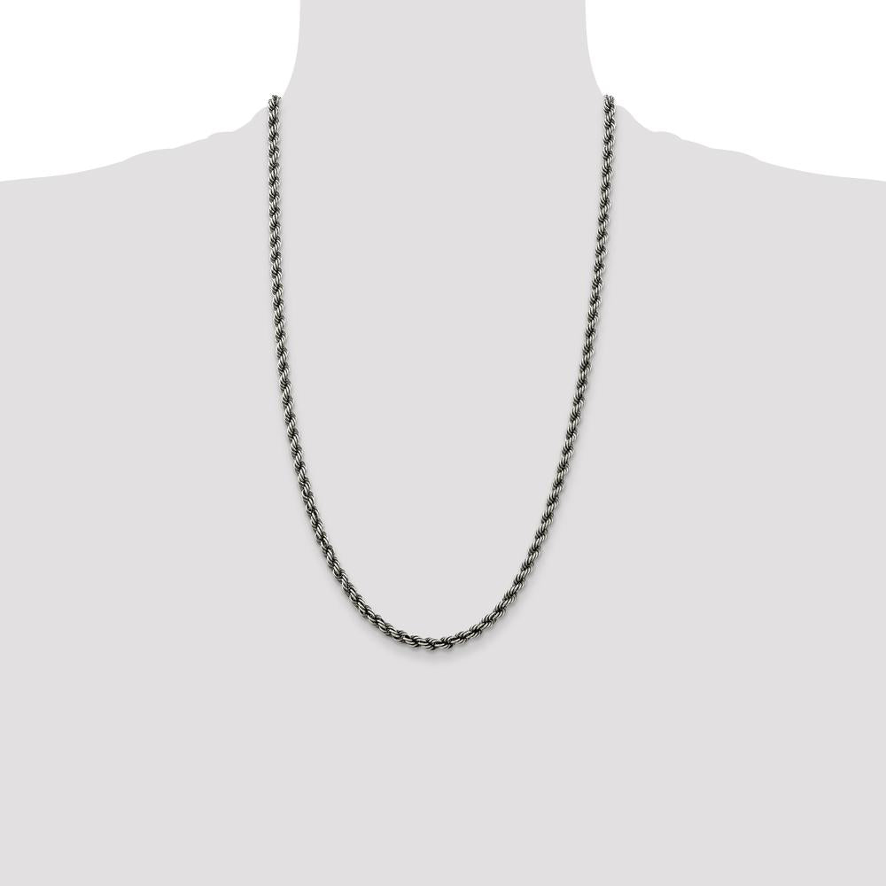 Sterling Silver Ruthenium-Plated 26" Rope Chain Necklace - 4.5mm Width by Lumare Gioia