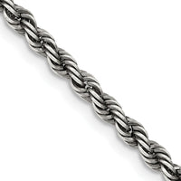 Sterling Silver Ruthenium-Plated 30" Rope Chain Necklace - 3.4mm Width by Lumare Gioia