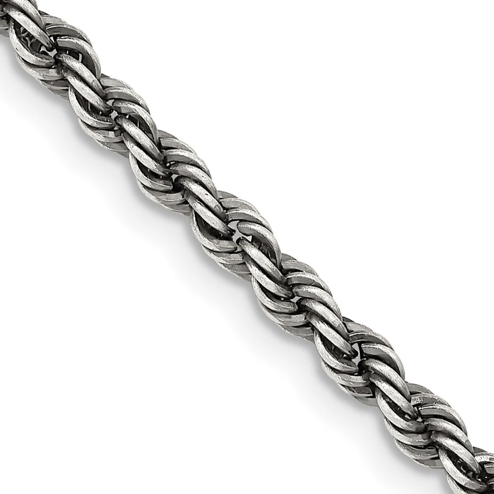 Sterling Silver Ruthenium-Plated 30" Rope Chain Necklace - 3.4mm Width by Lumare Gioia