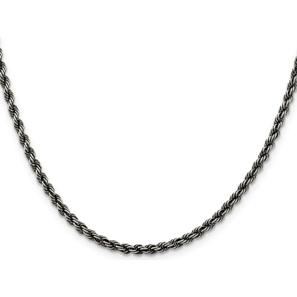Sterling Silver Ruthenium-Plated 30" Rope Chain Necklace - 3.4mm Width by Lumare Gioia