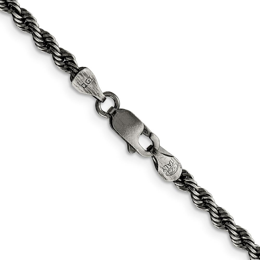 Sterling Silver Ruthenium-Plated 30" Rope Chain Necklace - 3.4mm Width by Lumare Gioia
