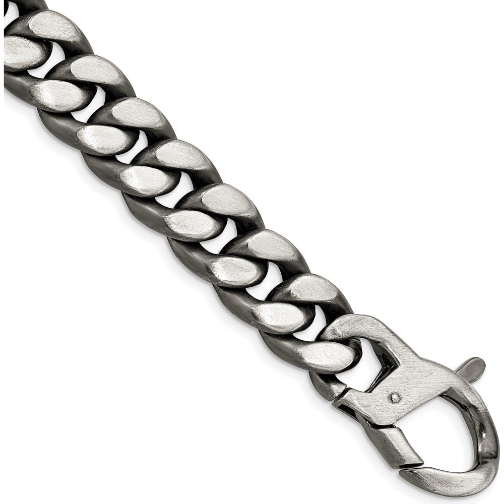 Sterling Silver Ruthenium Plated Antiqued Brushed Curb Link Bracelet - 8.5 inches Length by Lumare Gioia
