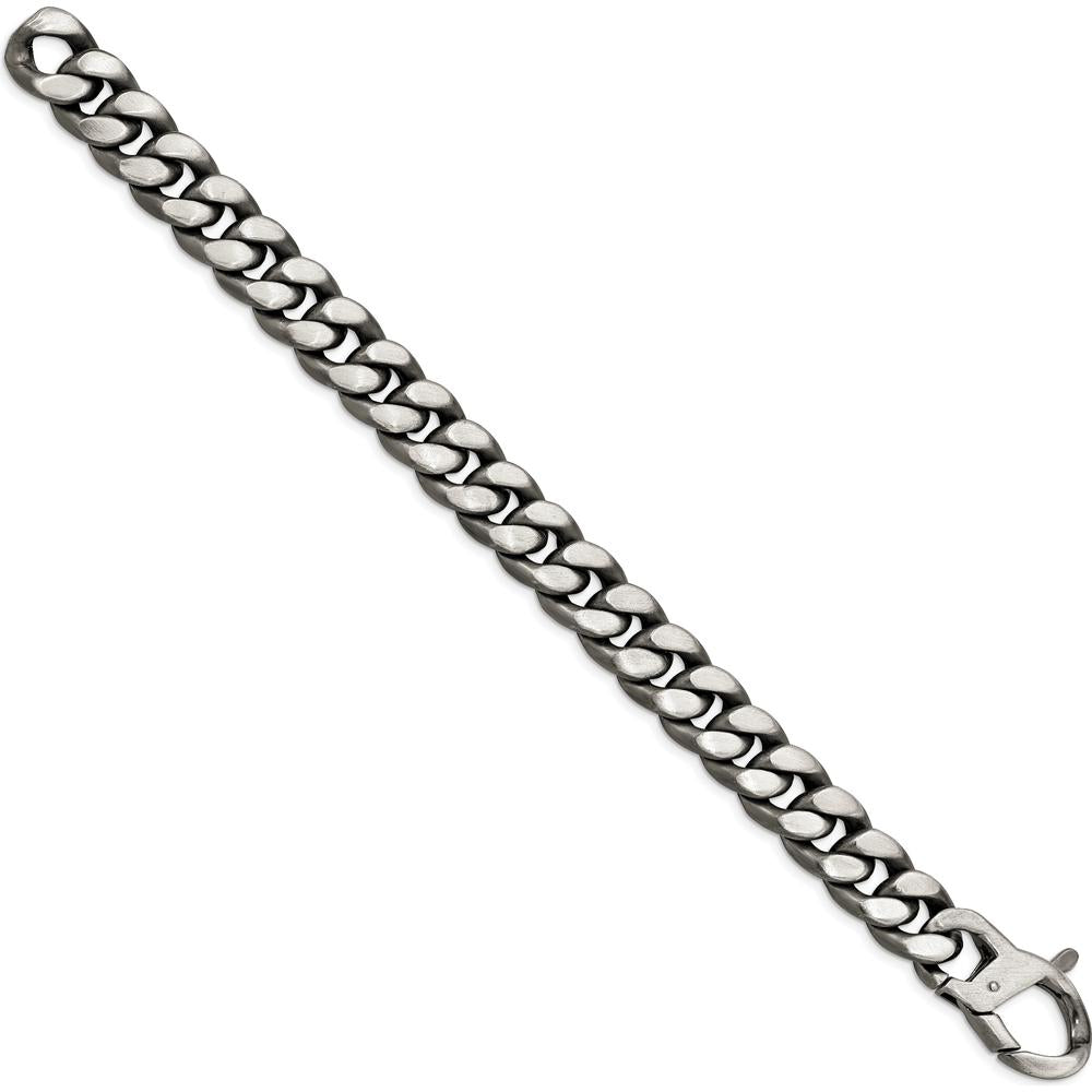 Sterling Silver Ruthenium Plated Antiqued Brushed Curb Link Bracelet - 8.5 inches Length by Lumare Gioia