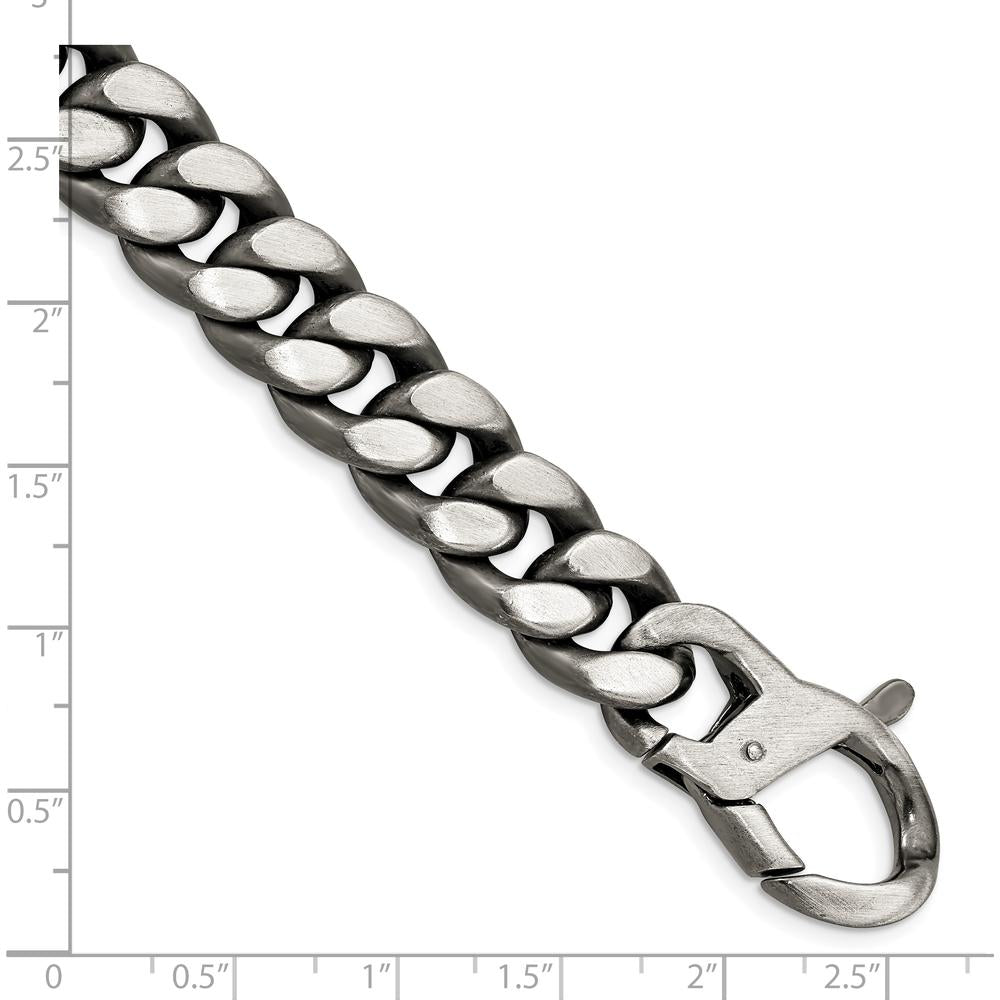 Sterling Silver Ruthenium Plated Antiqued Brushed Curb Link Bracelet - 8.5 inches Length by Lumare Gioia