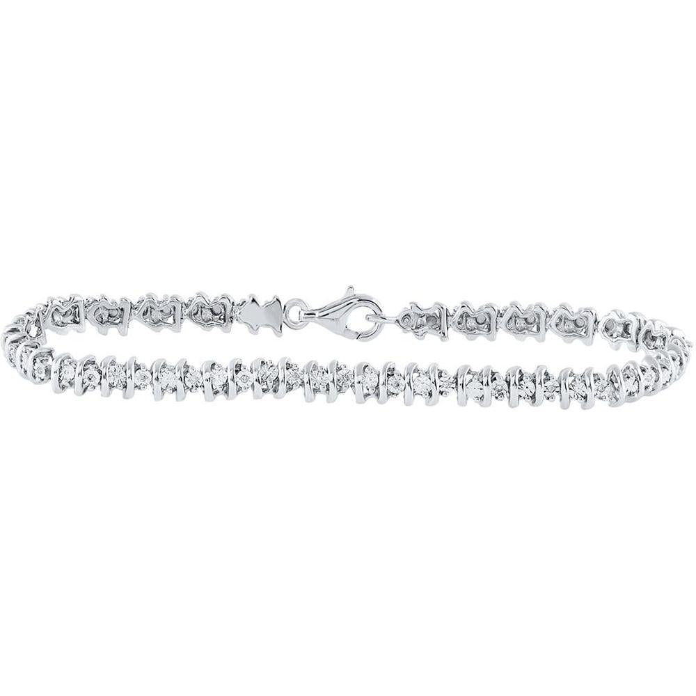 Sterling Silver Tennis Bracelet with Illusion-Set Round Diamonds - 1/10 Carat Total Diamond Weight