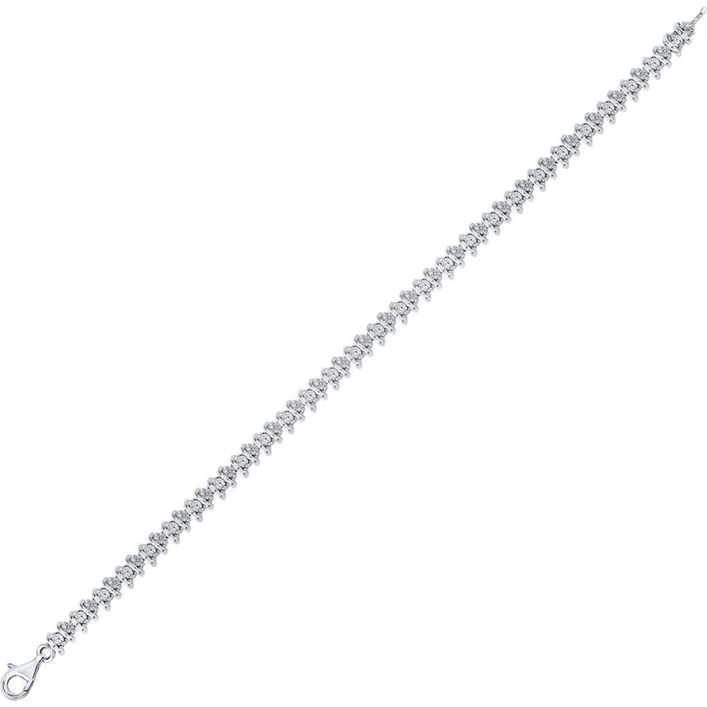 Sterling Silver Tennis Bracelet with Illusion-Set Round Diamonds - 1/10 Carat Total Diamond Weight