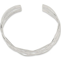 Sterling Silver Woven Design Cuff Bangle - Polished 925 Silver by Lumare Gioia