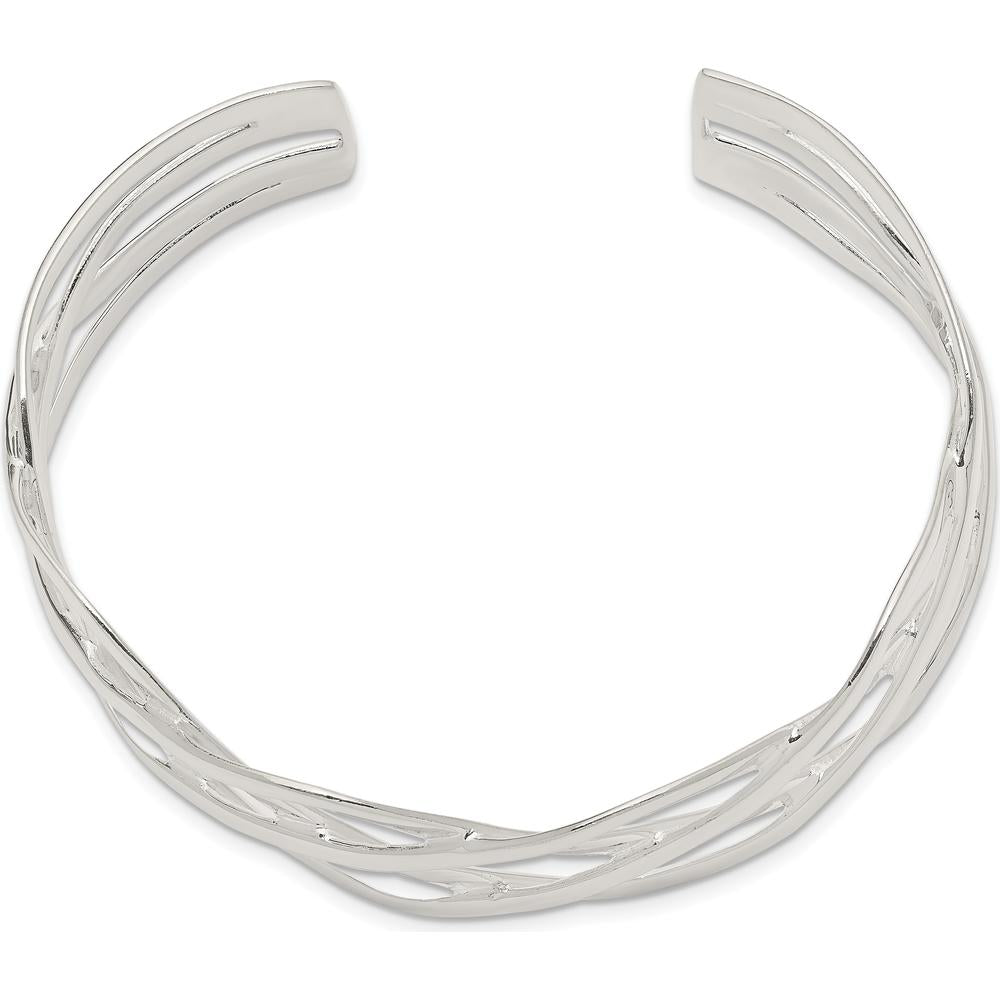 Sterling Silver Woven Design Cuff Bangle - Polished 925 Silver by Lumare Gioia