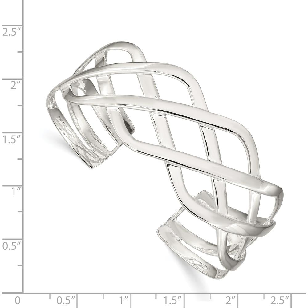 Sterling Silver Woven Design Cuff Bangle - Polished 925 Silver by Lumare Gioia