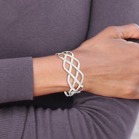 Sterling Silver Woven Design Cuff Bangle - Polished 925 Silver by Lumare Gioia