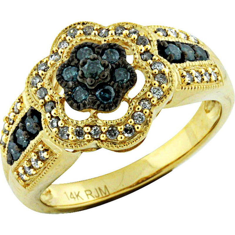 Striking 14K Yellow Gold 0.23 Carat Blue Diamond & 0.27 Carat Diamond Ring