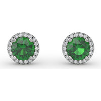 Stud Earrings with Round Emerald and Diamond Halo by Fana - 1.14 Carat Total Gemstone Weight