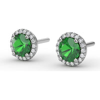 Stud Earrings with Round Emerald and Diamond Halo by Fana - 1.14 Carat Total Gemstone Weight