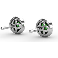 Stud Earrings with Round Emerald and Diamond Halo by Fana - 1.14 Carat Total Gemstone Weight