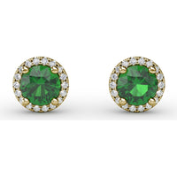 Stud Earrings with Round Emerald and Diamond Halo by Fana - 1.14 Carat Total Gemstone Weight
