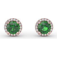 Stud Earrings with Round Emerald and Diamond Halo by Fana - 1.14 Carat Total Gemstone Weight