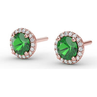 Stud Earrings with Round Emerald and Diamond Halo by Fana - 1.14 Carat Total Gemstone Weight
