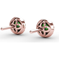 Stud Earrings with Round Emerald and Diamond Halo by Fana - 1.14 Carat Total Gemstone Weight
