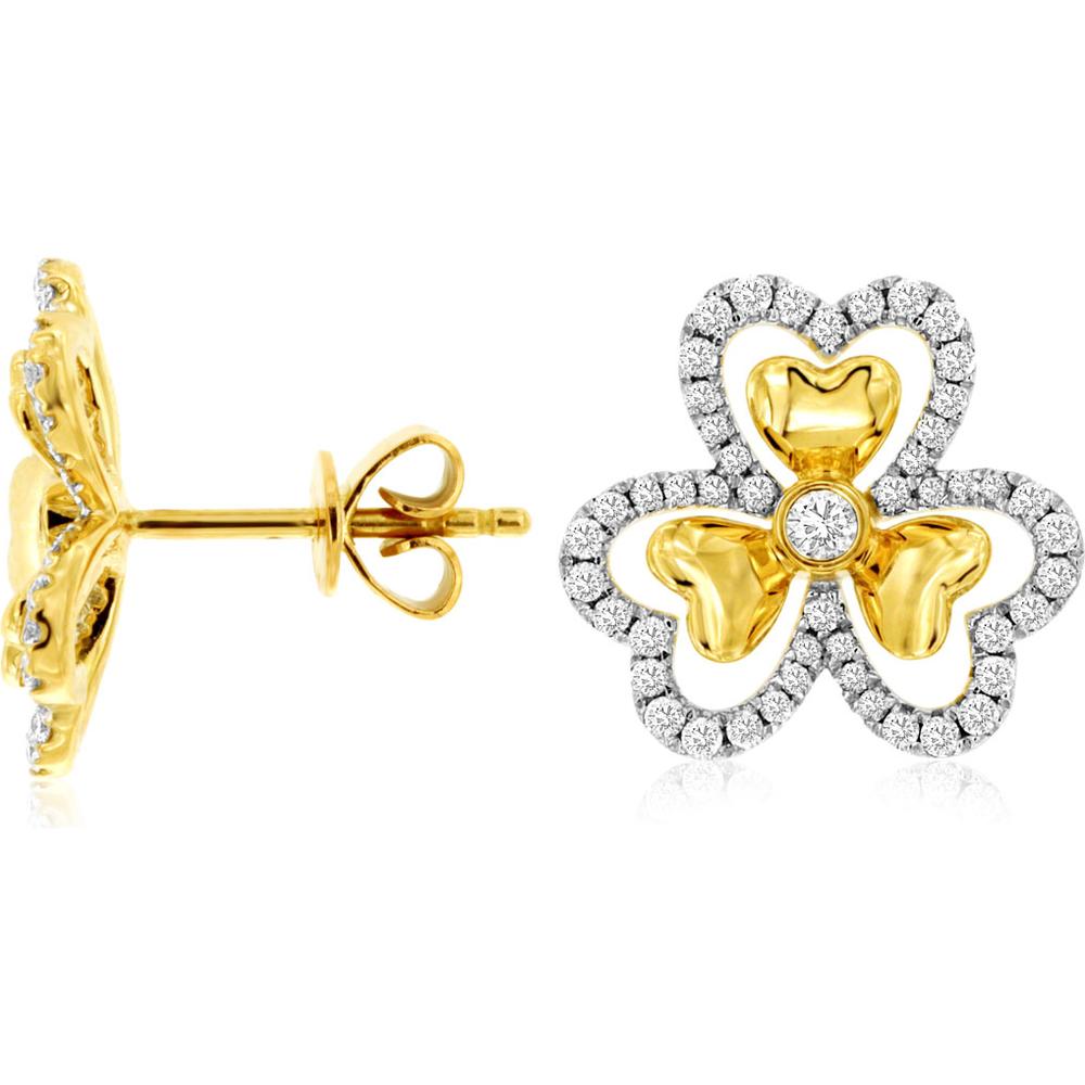 Stunning 14K Yellow Gold 0.45 Carat Diamond Clover Heart Earrings