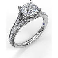 Subtle Split Shank Engagement Ring Setting with Pavé Diamonds and Milgrain Detail - 0.27 Carat Total Side Stone Weight by Fana