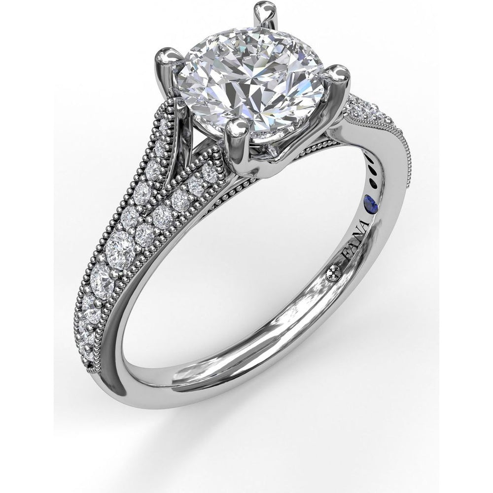 Subtle Split Shank Engagement Ring Setting with Pavé Diamonds and Milgrain Detail - 0.27 Carat Total Side Stone Weight by Fana