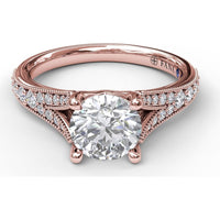 Subtle Split Shank Engagement Ring Setting with Pavé Diamonds and Milgrain Detail - 0.27 Carat Total Side Stone Weight by Fana