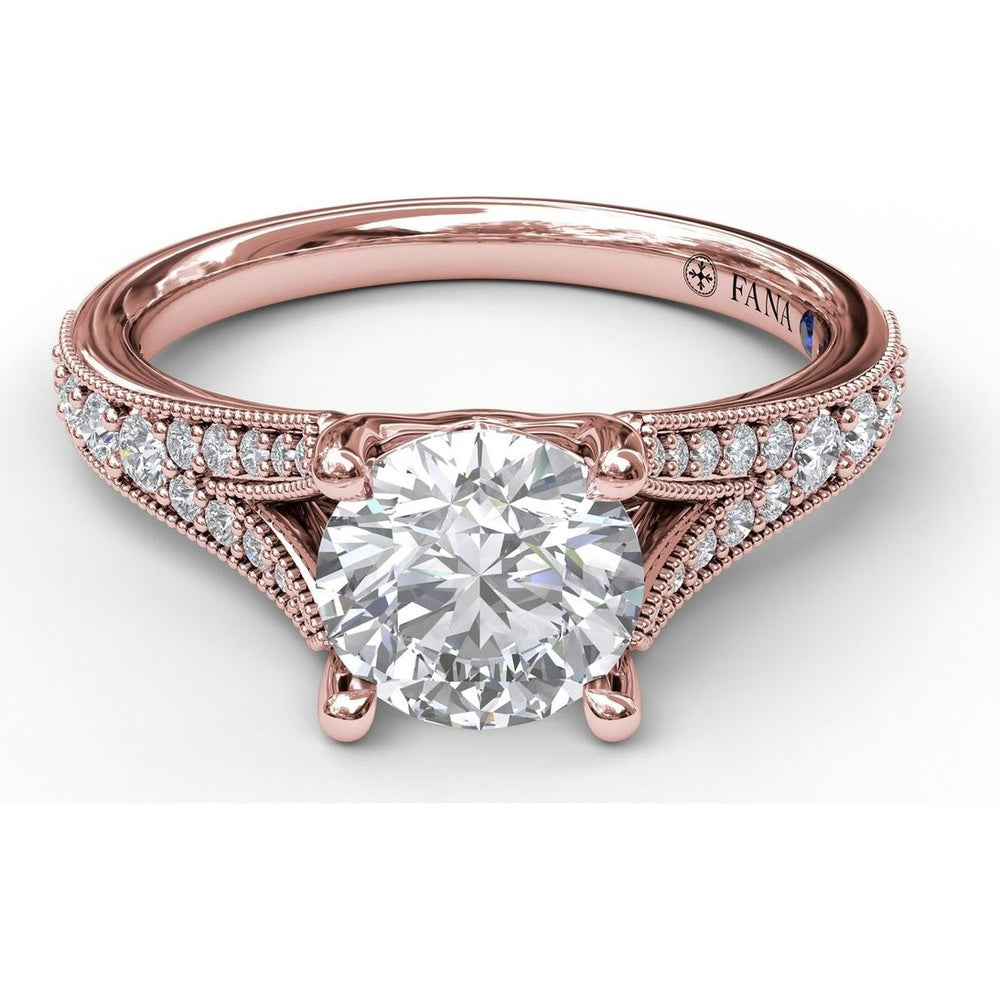 Subtle Split Shank Engagement Ring Setting with Pavé Diamonds and Milgrain Detail - 0.27 Carat Total Side Stone Weight by Fana