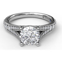 Subtle Split Shank Engagement Ring Setting with Pavé Diamonds and Milgrain Detail - 0.27 Carat Total Side Stone Weight by Fana