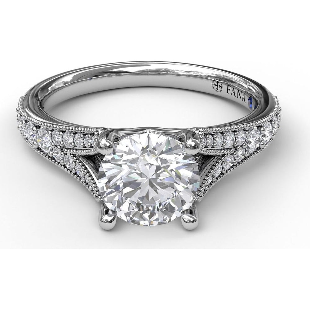 Subtle Split Shank Engagement Ring Setting with Pavé Diamonds and Milgrain Detail - 0.27 Carat Total Side Stone Weight by Fana