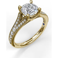 Subtle Split Shank Engagement Ring Setting with Pavé Diamonds and Milgrain Detail - 0.27 Carat Total Side Stone Weight by Fana