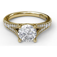 Subtle Split Shank Engagement Ring Setting with Pavé Diamonds and Milgrain Detail - 0.27 Carat Total Side Stone Weight by Fana