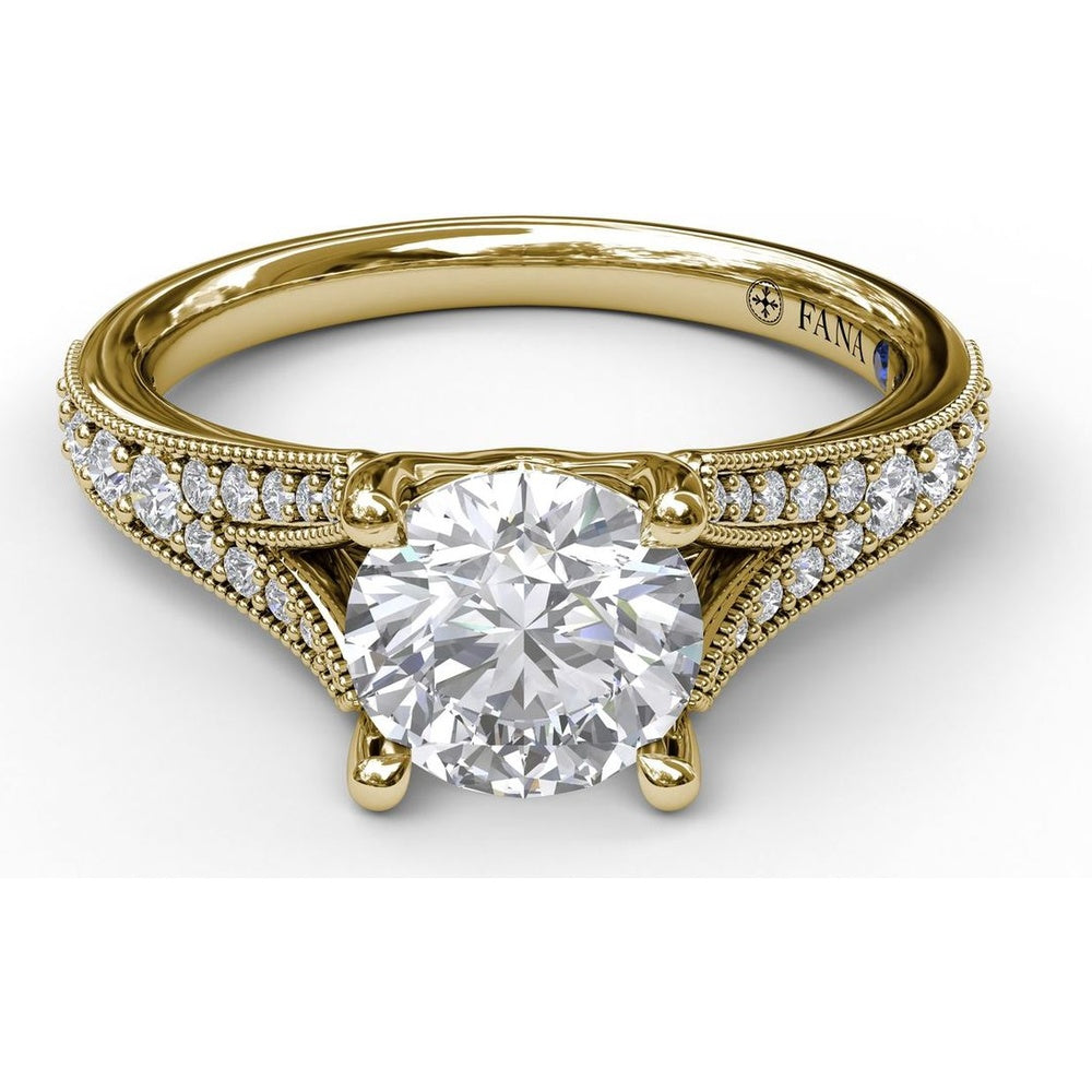 Subtle Split Shank Engagement Ring Setting with Pavé Diamonds and Milgrain Detail - 0.27 Carat Total Side Stone Weight by Fana
