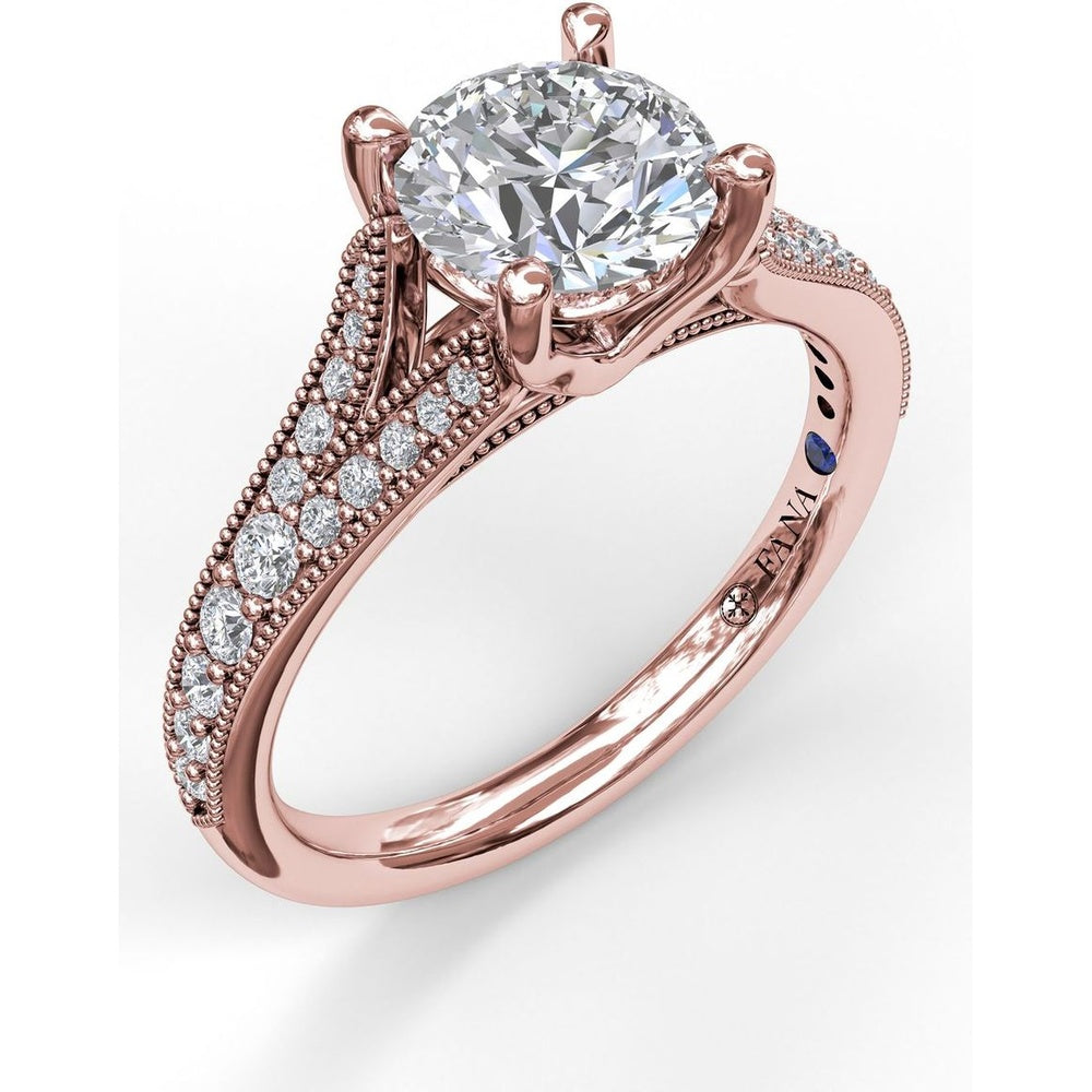Subtle Split Shank Engagement Ring Setting with Pavé Diamonds and Milgrain Detail - 0.27 Carat Total Side Stone Weight by Fana