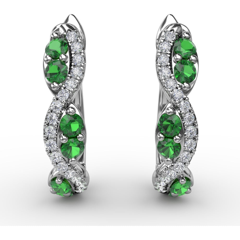 Swirl Hoop Earrings with Oval Emeralds and Pavé Diamonds by Fana - 0.44 Carat Total Gemstone Weight