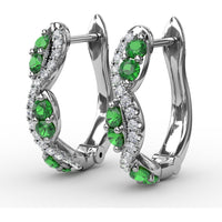 Swirl Hoop Earrings with Oval Emeralds and Pavé Diamonds by Fana - 0.44 Carat Total Gemstone Weight