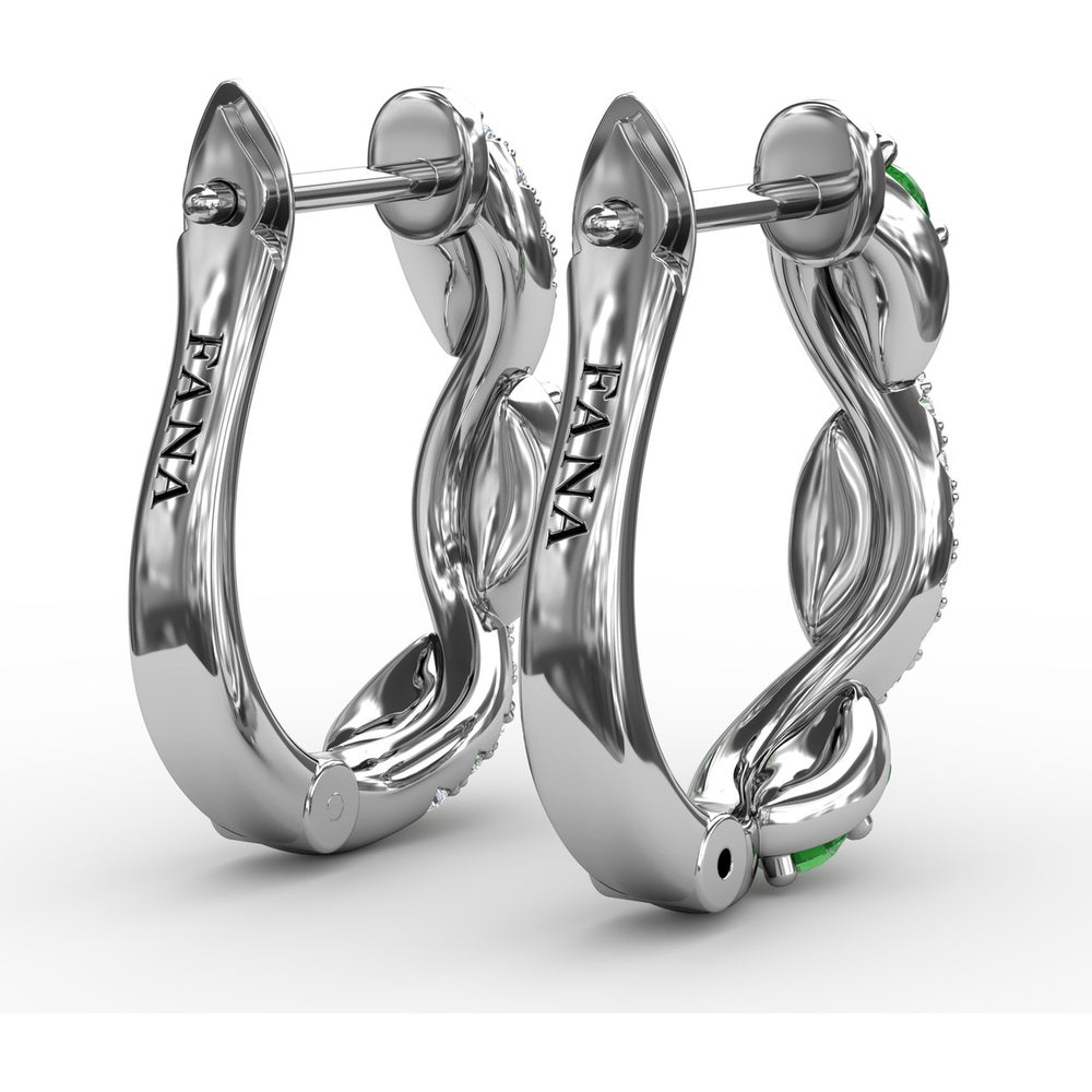 Swirl Hoop Earrings with Oval Emeralds and Pavé Diamonds by Fana - 0.44 Carat Total Gemstone Weight