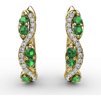 Swirl Hoop Earrings with Oval Emeralds and Pavé Diamonds by Fana - 0.44 Carat Total Gemstone Weight