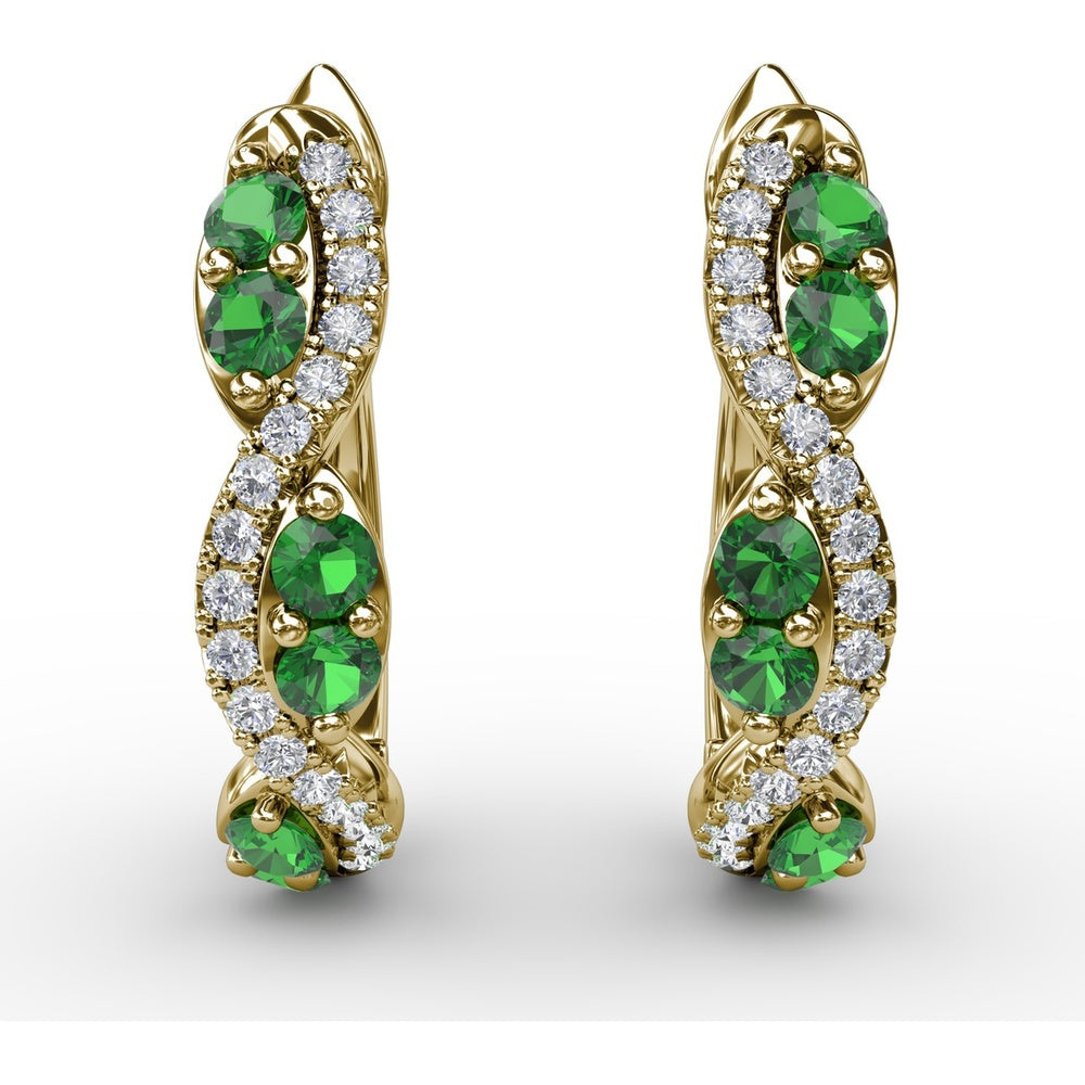 Swirl Hoop Earrings with Oval Emeralds and Pavé Diamonds by Fana - 0.44 Carat Total Gemstone Weight
